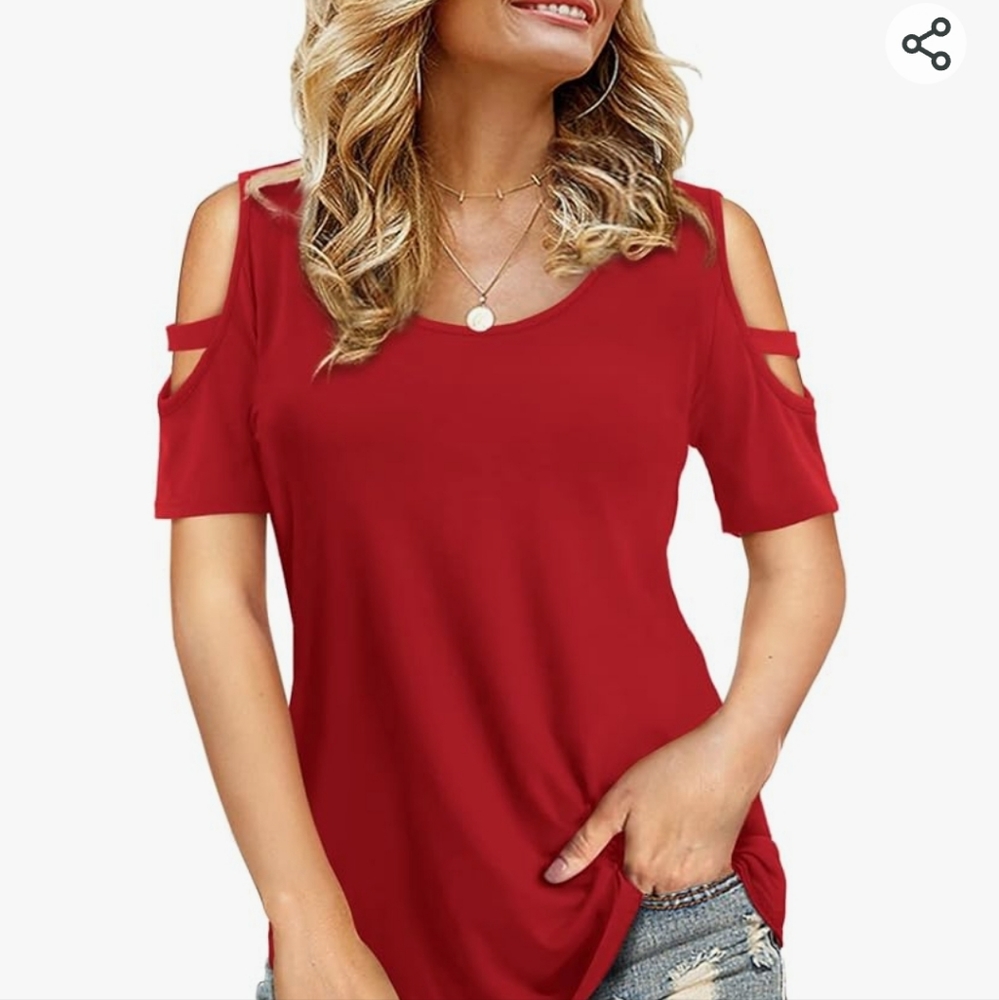 Florboom Womens Cold Shoulder Top Summer Basic T Shirts 3/4 Sleeve Casual Blouse